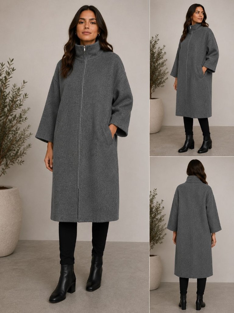 Eileen Fisher Royal Alpaca Zip Up Long Coat Size Xl